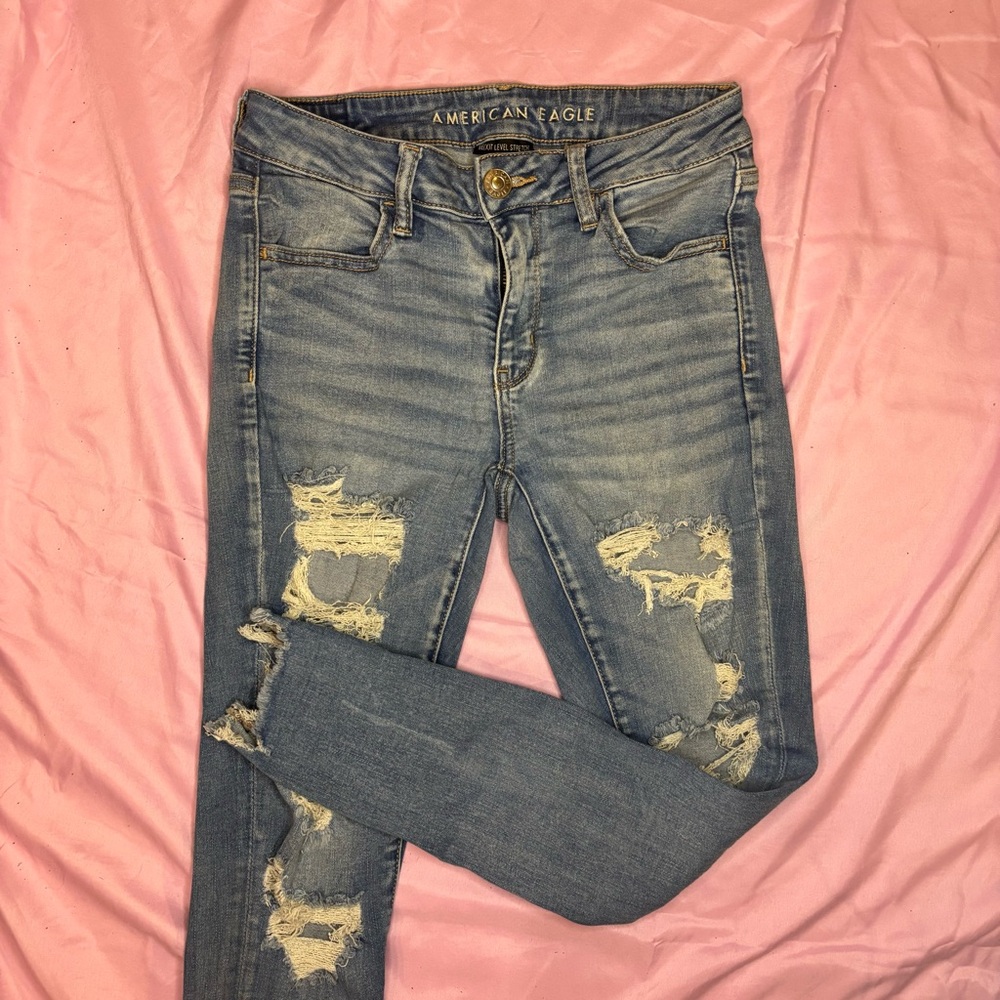 American Rag Women's Blue Ripped Skinny Jeans